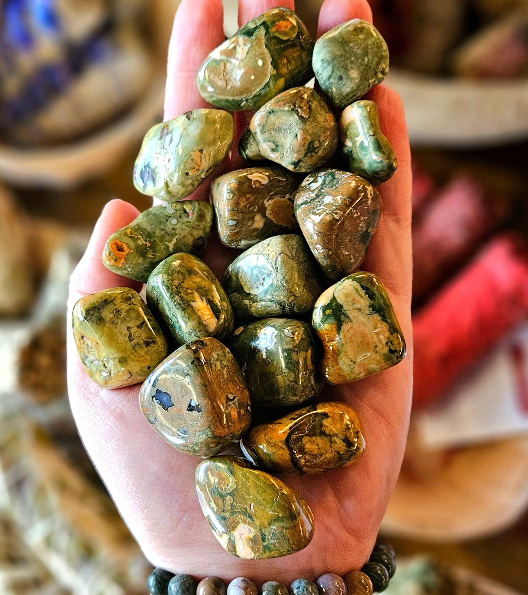 Rainforest Rhyolite Tumbled Stone, One, Pocket Stone, Crystal Healing, Rock Hound, Wire Wrapping, Grids, Feng Shui Rainforest Rhyolite Tumbled Stone, One, Pocket Stone, Crystal Healing, Rock Hound, Wire Wrapping, Grids, Feng Shui