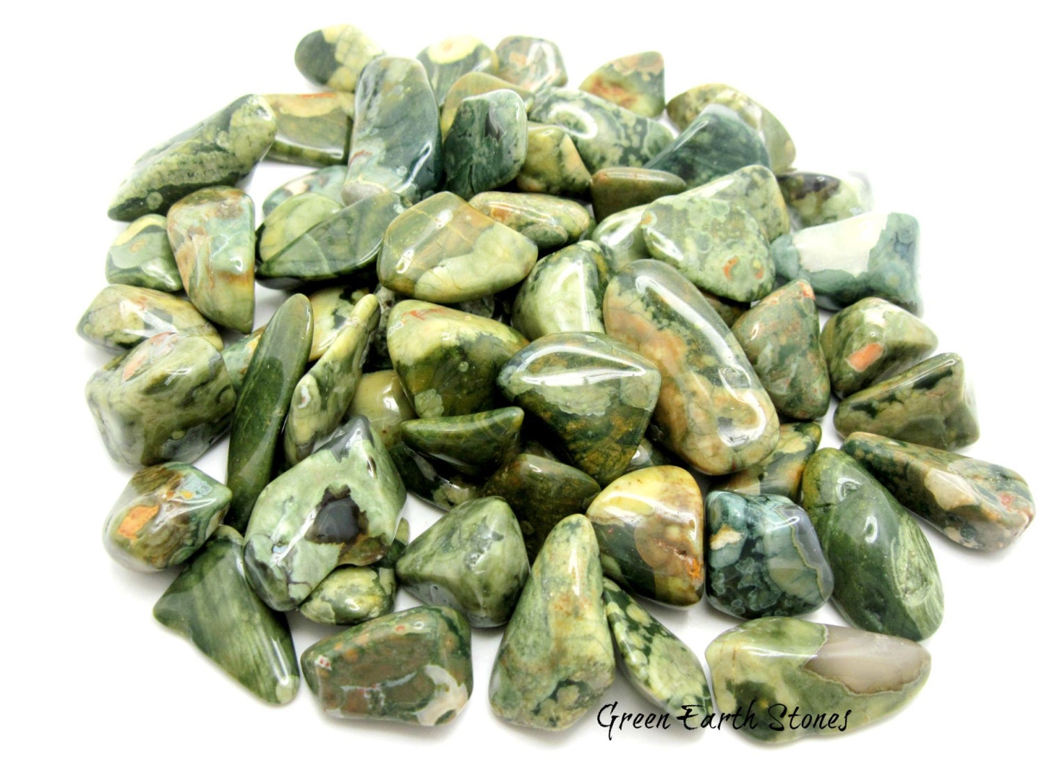 Rainforest Rhyolite Tumbled Stones, Two, Small, Pocket Stone, Crystal Healing, Rock Hound, Wire Wrapping, Grids, Feng Shui