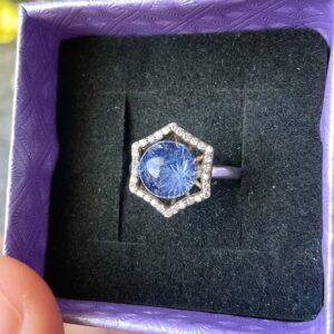 RARE! 5mm Blue Dumortierite Quartz Sphere Engagement Ring size 7/silver inlay/Zircon Accented/hexagon shape/Rare Find/Unique Jewelry RARE! 5mm Blue Dumortierite Quartz Sphere Engagement Ring size 7/silver inlay/Zircon Accented/hexagon shape/Rare Find/Unique Jewelry