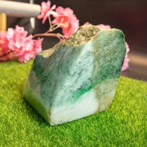 Rare 88mm. Natural Triangular Burmese Jadeite Jade Stone – Grade A Raw Cut with Green Vein | Feng Shui Energy Display, Stone Luck, Gemstone Rare 88mm. Natural Triangular Burmese Jadeite Jade Stone – Grade A Raw Cut with Green Vein | Feng Shui Energy Display, Stone Luck, Gemstone