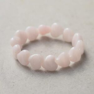 RARE! Heart Shaped Pink Mango Calcite bracelet | Soft Pink Calcite Bracelet, [EBPM1018] carved heart beads, Yoga Gemstone Bracelet