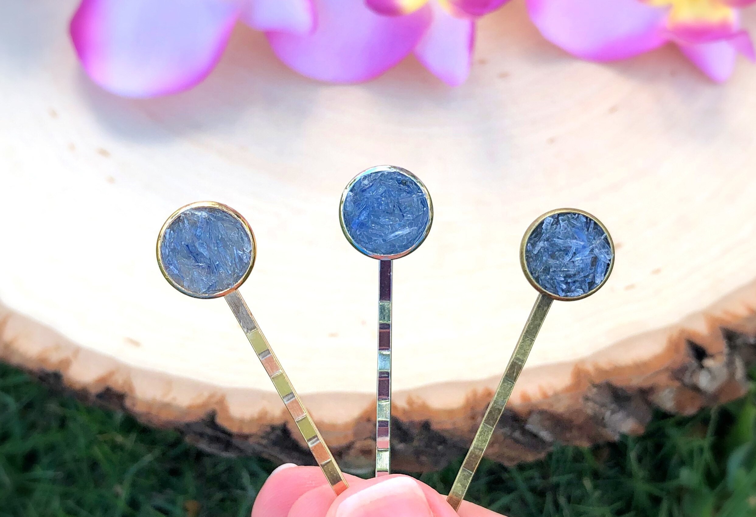 Raw Blue Kyanite Crystal Hair Pin, Boho Bobby Pins Set, Gemstone, Stone, Clip, Barrette, Slide, Wedding Accessories,piece,jewelry,woman,gift