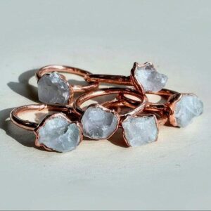 Raw Celestite Copper Ring: Electroformed Boho Crystal Jewelry