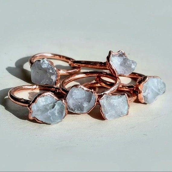 Raw Celestite Copper Ring: Electroformed Boho Crystal Jewelry