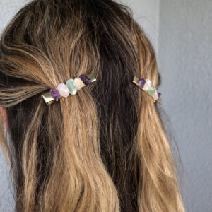 Raw crystal gemstone hair clips, aventurine rose quartz and amethyst barrette, crystal hair accessory