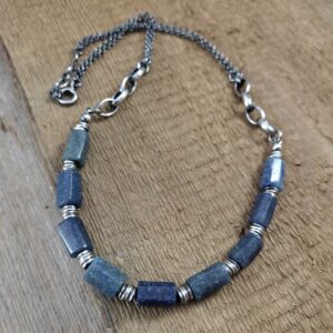 Raw Dumortierite Sterling Silver Necklace, Handmade Jewelry Raw Dumortierite Sterling Silver Necklace, Handmade Jewelry