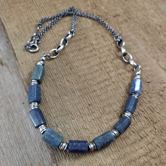 Raw Dumortierite Sterling Silver Necklace, Handmade Jewelry