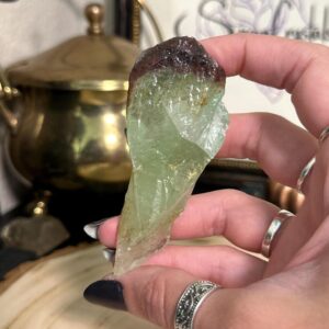 Raw Green Calcite Wand with Hematite Inclusions | Red Capped Green Calcite | Mexico