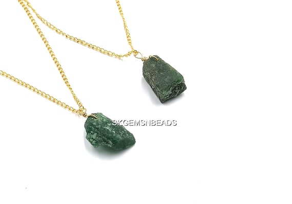 Raw Green Jade Gemstone Pendant, Rough Birthstone, Natural Raw Cluster Pendant, Healing Gift, Green Crystal Necklace For Luck & Balance