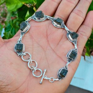 Raw Moldavite Bracelet, 925 Sterling Silver, Adjustable Handmade Bracelet, Designer Jewelry, Gift For Love
