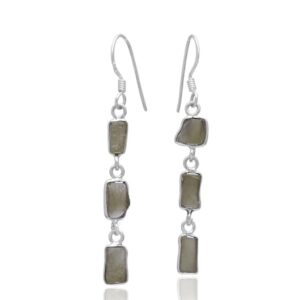 Raw Moldavite Earrings: 925 Sterling Silver, Tektite Gemstone Earrings