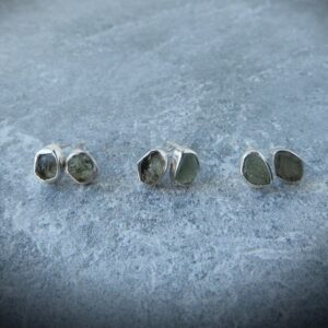 Raw Moldavite Earrings Sterling Silver • Moldavite Stud Earrings, Raw Moldavite Jewelry, Green Tektite Stud Earrings, Gemstone Appeal, GSA