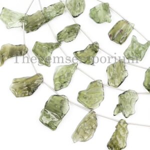 Raw Moldavite Nuggets, Natural Moldavite Nuggets Beads, Rough Fancy Shape Moldavite Strand,Rare Moldavite Beads,Free Size Moldavite Gemstone
