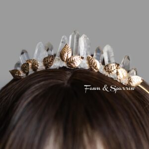 Raw Quartz Leaf Crystal Crown,Gold, Silver Wedding Crown,Bridal Crown,Wedding Tiara,Bridal,Wedding Headpiece, Headband,Festival Crown