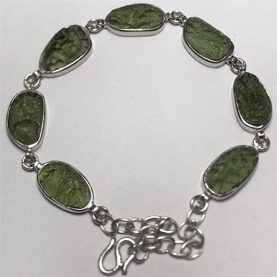 Real Moldavite Bracelet Silver Meteorite Bracelets Handmade Space Bracelets Custom Alien Bracelets Personalized Polished Moldavite Bangle