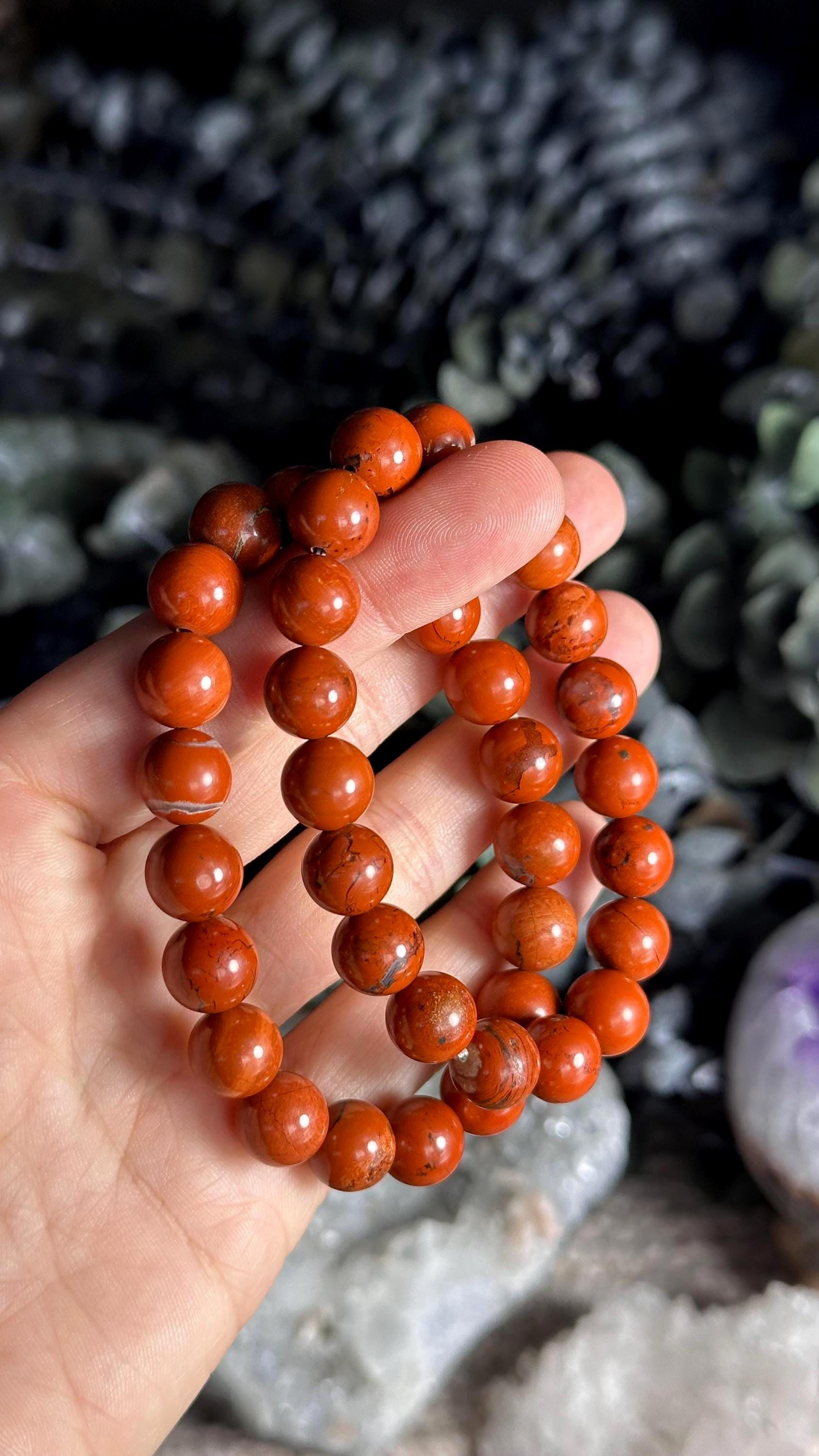 10mm Red Jasper Beaded Bracelet - Crystal Gemstone Jewelry
