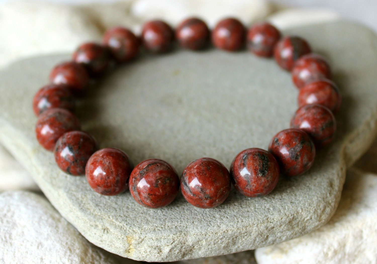 10mm Red Jasper Stretch Bracelet, March Birthstone Jewelry, Unisex Jasper Jewelry, Chakra Healing Energy Gemstone Bracelet, Birthday Gift