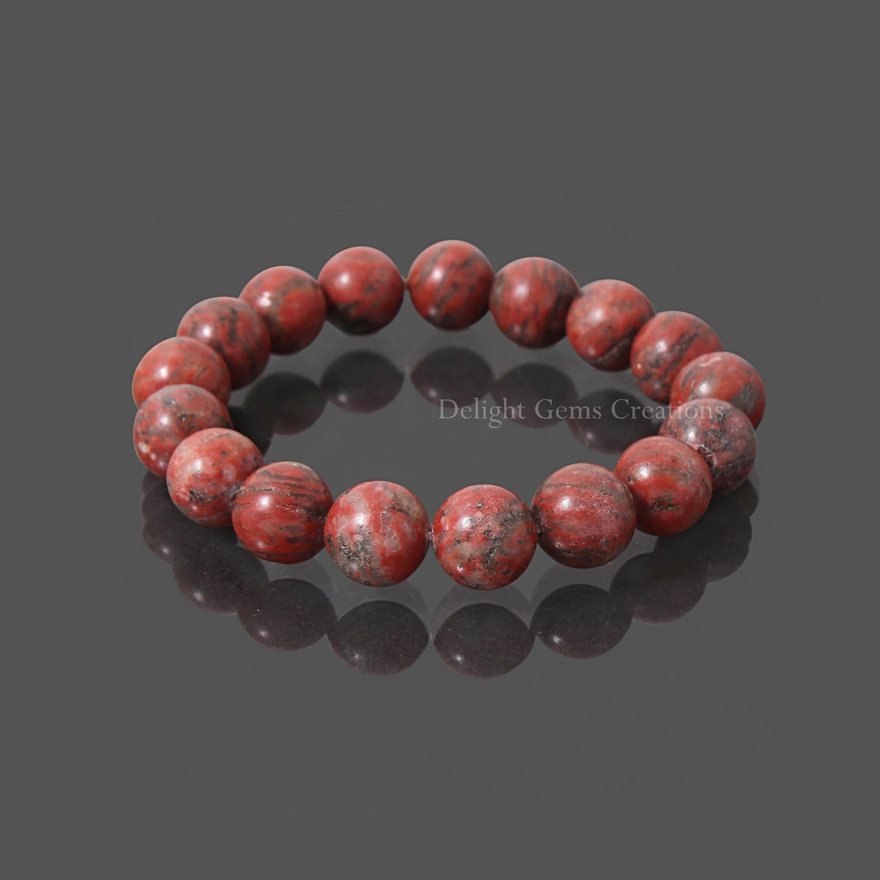 13mm Red Jasper Stretch Bracelet For Protection, Grounding, And Vitality, Red Jasper Smooth Round Beads Bracelet, Root Chakra Bracelet, Gift