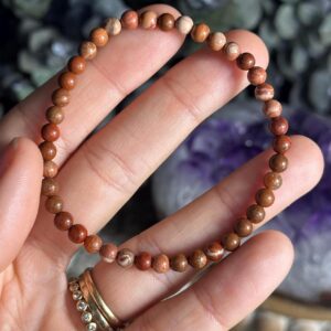 4mm Red Jasper Bracelet: Crystal Beaded Boho Stretch Bracelet