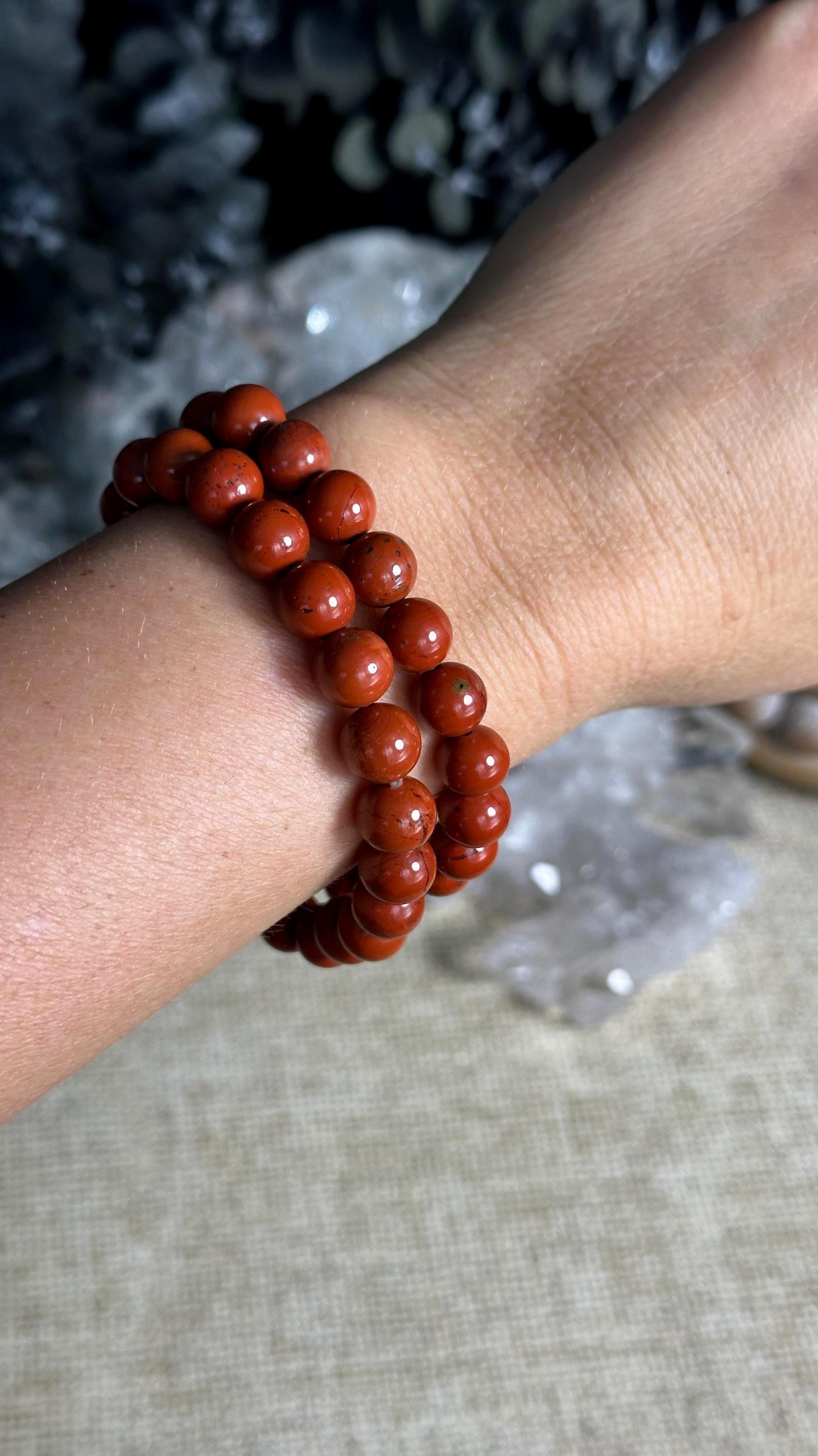 8mm Red Jasper Beaded Bracelet: Crystal Gemstone Jewelry