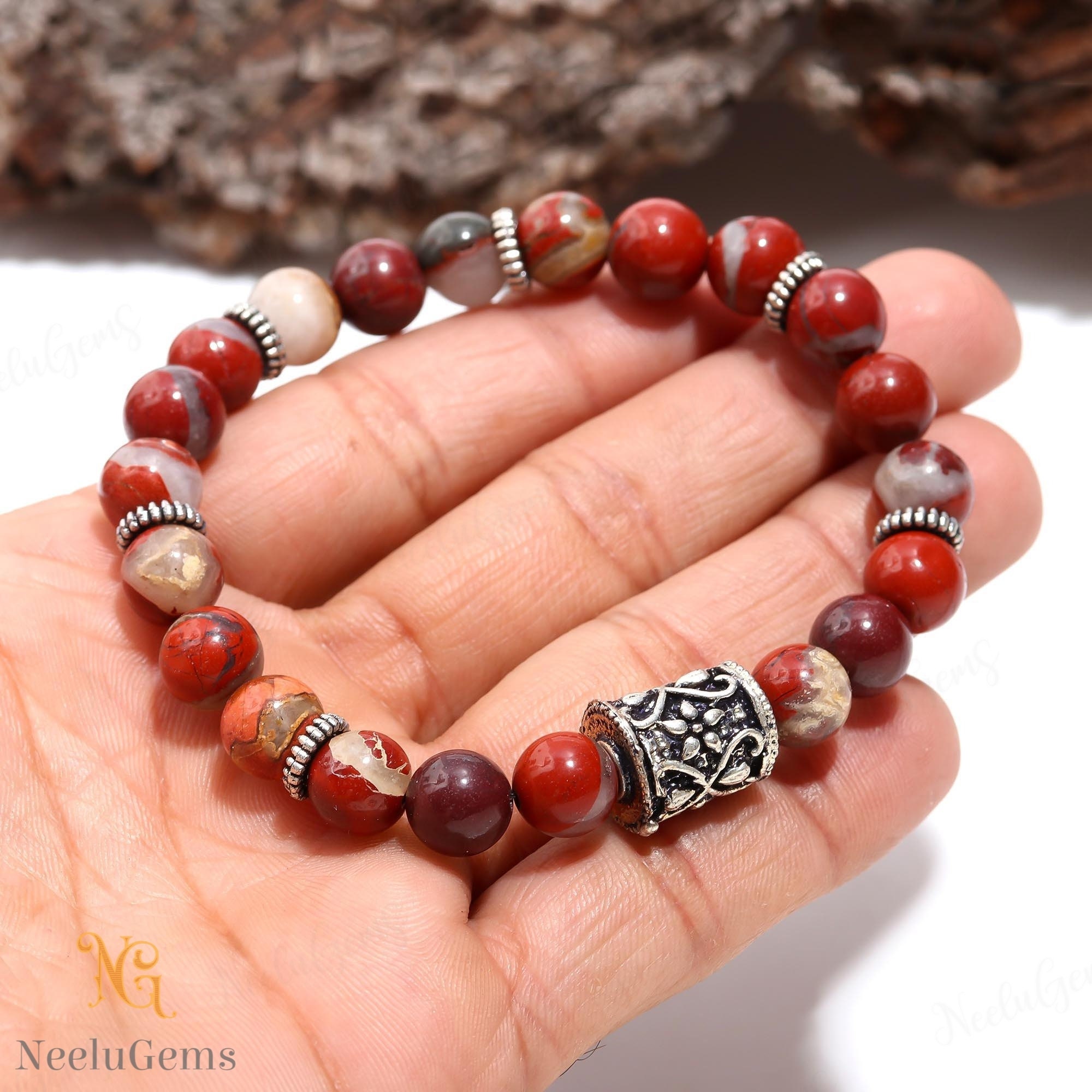 8mm Red Jasper Bracelet, Natural Root Chakra Grounding Jewelry, Stone Of Endurance, Unisex Strength Gift, Deep Red Jasper Healing Bracelet