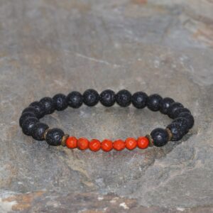 Red Jasper And Lava Stone Beaded Bracelet 6mm Black Volcanic Rock And 4mm Faceted Red Jasper Beads Bronze Spacers Gemstone Bracelet Unisex