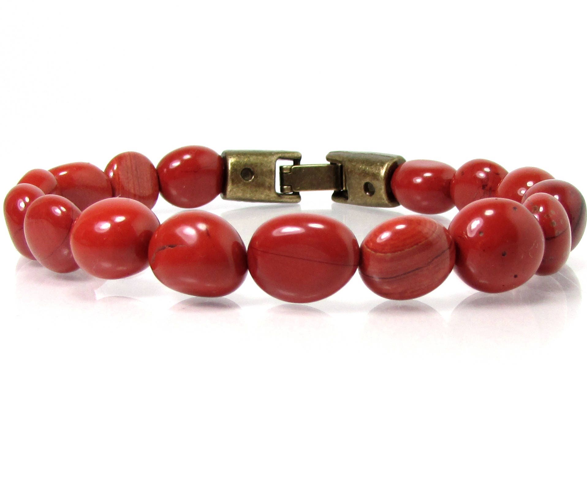 Red Jasper Bracelet With Clasp, Unisex Mens Womens Bracelet, Natural Gemstone Bracelet, Nuggets Beaded Bracelet