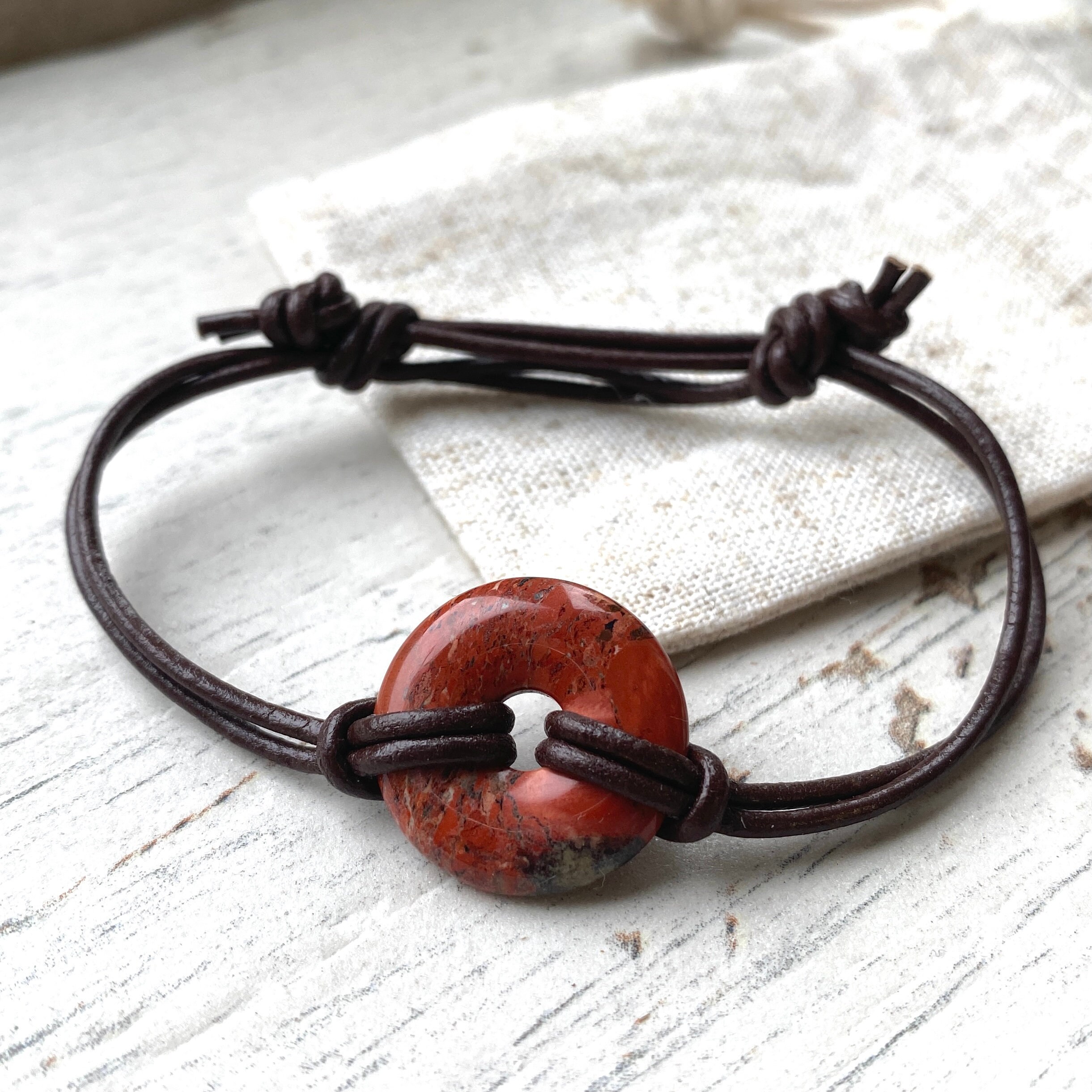 Red Jasper Donut Bracelet For Men: Adjustable Pi Stone Amulet