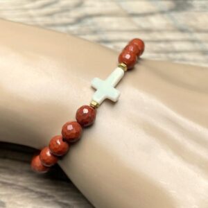 Elegant Cross Bracelet with Red Jasper - Thoughtful Christian Gift