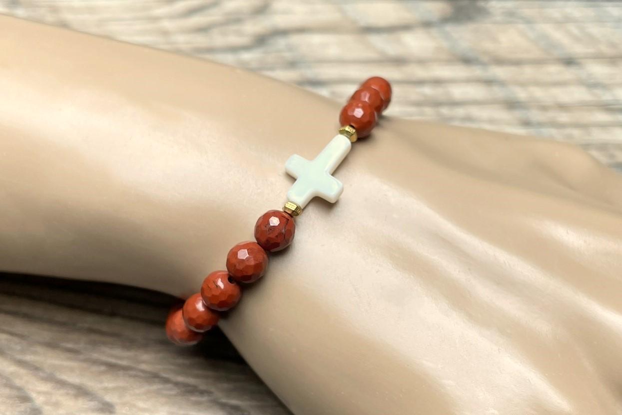 Elegant Cross Bracelet With Red Jasper - Thoughtful Christian Gift Elegant Cross Bracelet With Red Jasper - Thoughtful Christian Gift