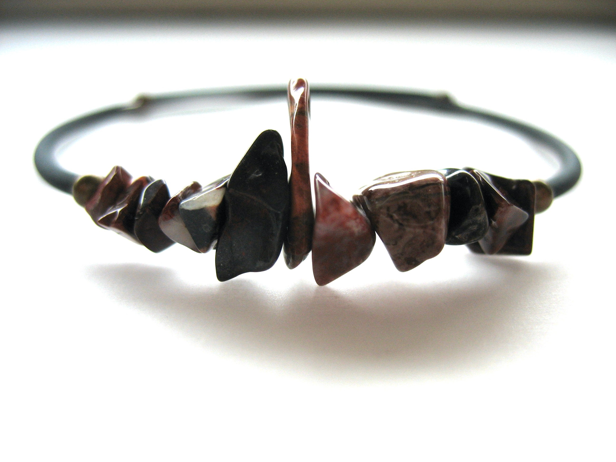 Red Jasper Gemstone Beaded Cuff Bracelet Jewelry Handmade In Usa