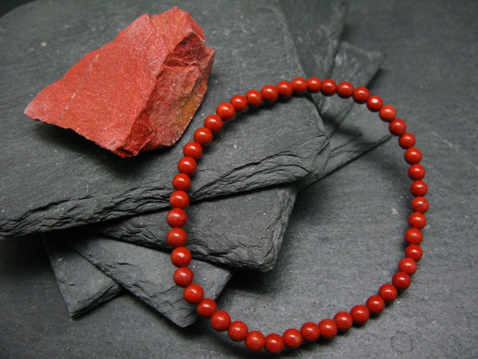 Red Jasper Genuine Bracelet ~ 7 Inches  ~ 4mm Round Beads