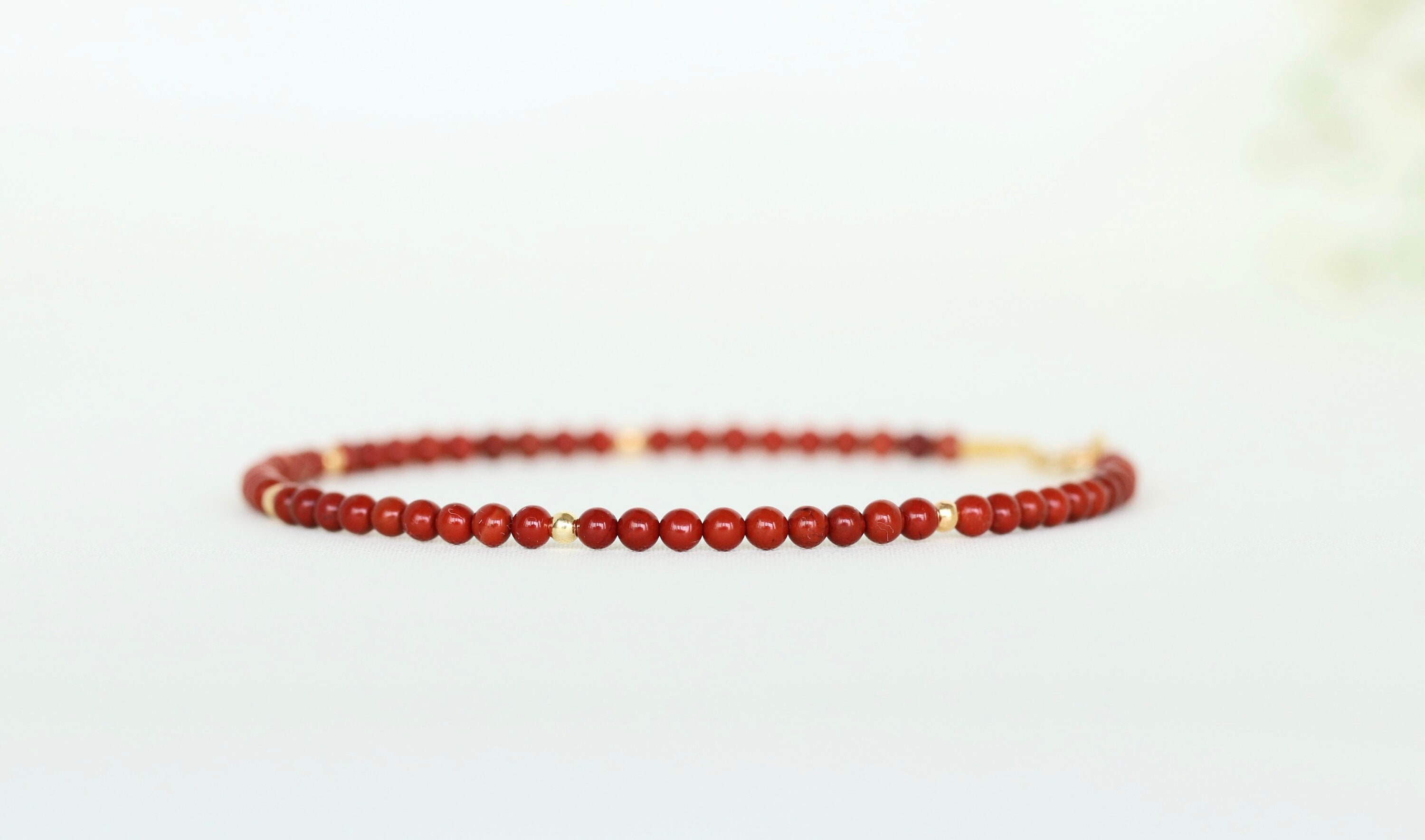 Genuine Red Jasper Bracelet High Quality, 2mm Tiny Beaded Bracelet, Handcrafted Healing Stone Jewelry - Grounding, Strength, Protection