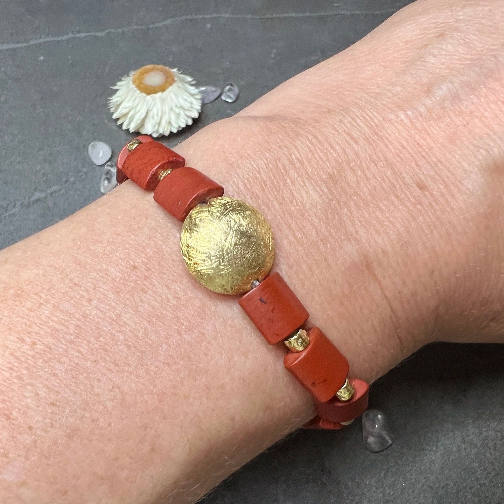 Handmade Matte Red Jasper Bracelet | Gold-plated Silver, Root Chakra
