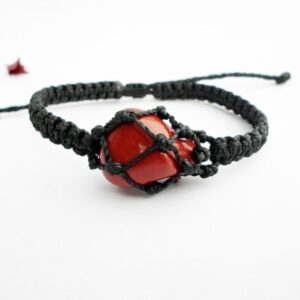 Red Jasper Macrame Bracelet: Terracotta Gemstone Jewelry