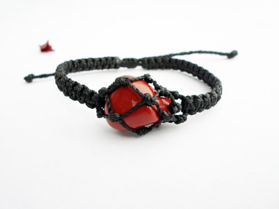 Red Jasper Macrame Bracelet: Terracotta Gemstone Jewelry