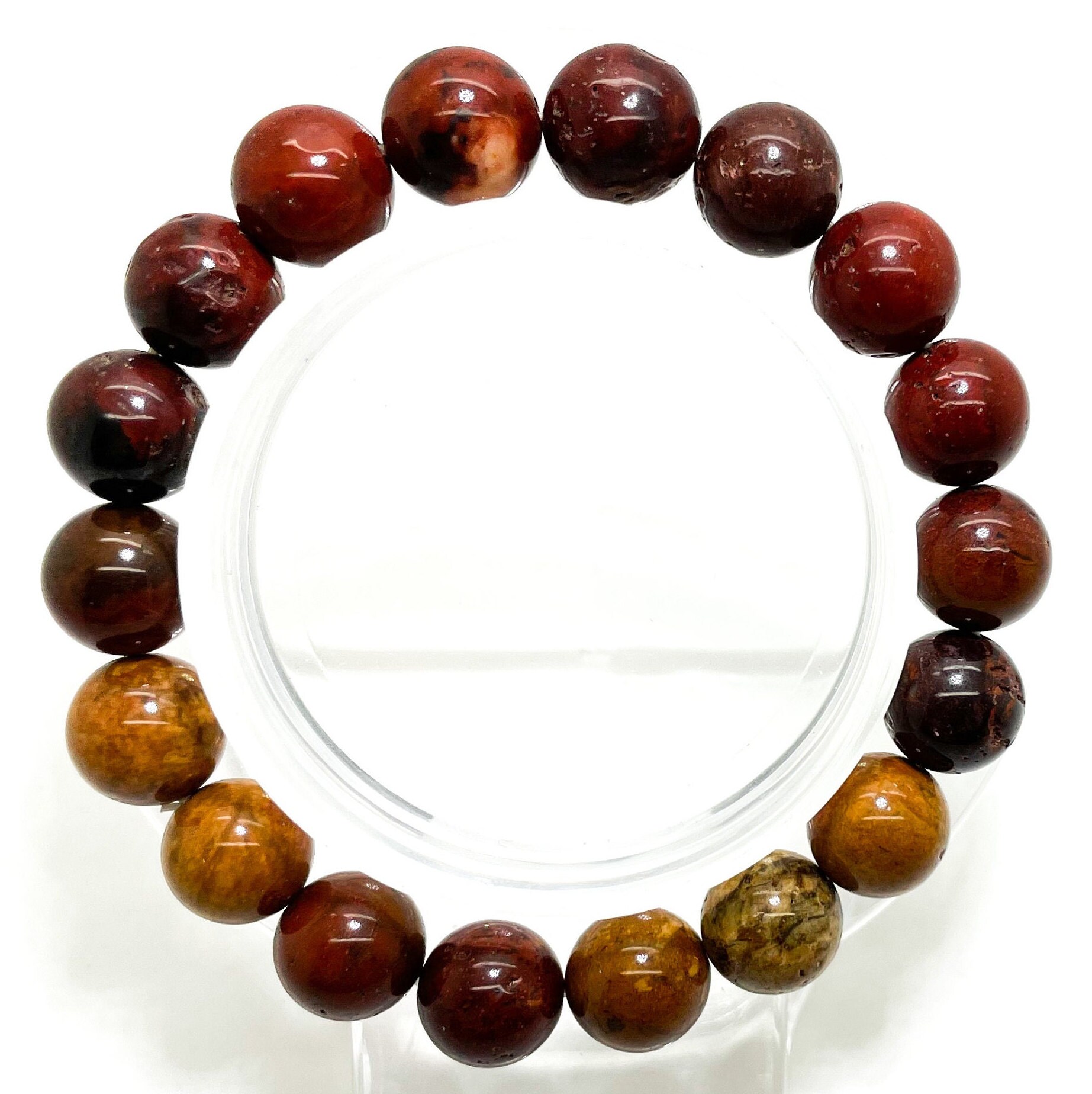Natural Red Jasper Polished Smooth Gemstone Beads Size 10mm Handmade Stretch Bracelet Pgb34