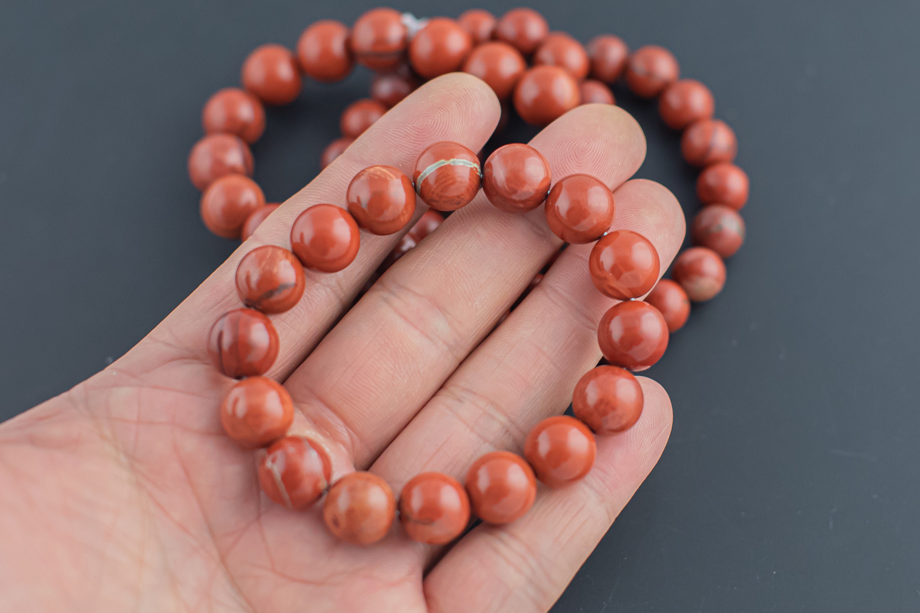 Natural Red Jasper Round Size 10mm And 12mm- Handmade In Usa- Approx. 7-7.5" Bracelet Crystal Bracelet- Lgs