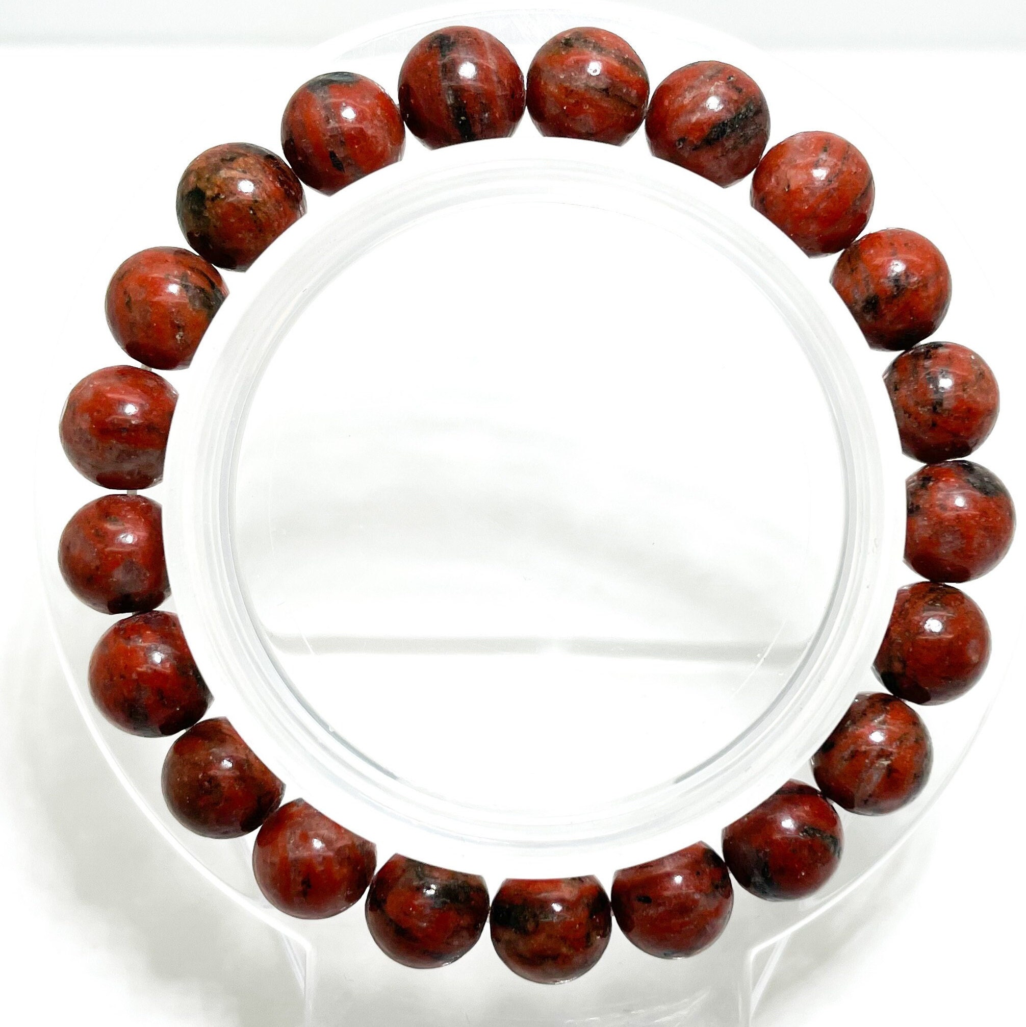 Natural Red Jasper Smooth Gemstone Beads Size 6mm 8mm 10mm Stretch Elastic Cord Handmade Bracelet Pgb03