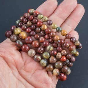 Red Jasper Bracelet Round Size 6mm And 8mm- Fossil Beads Handmade In Usa Natural Gemstone Bracelets - Handmade Jewelry - Approx. 7"