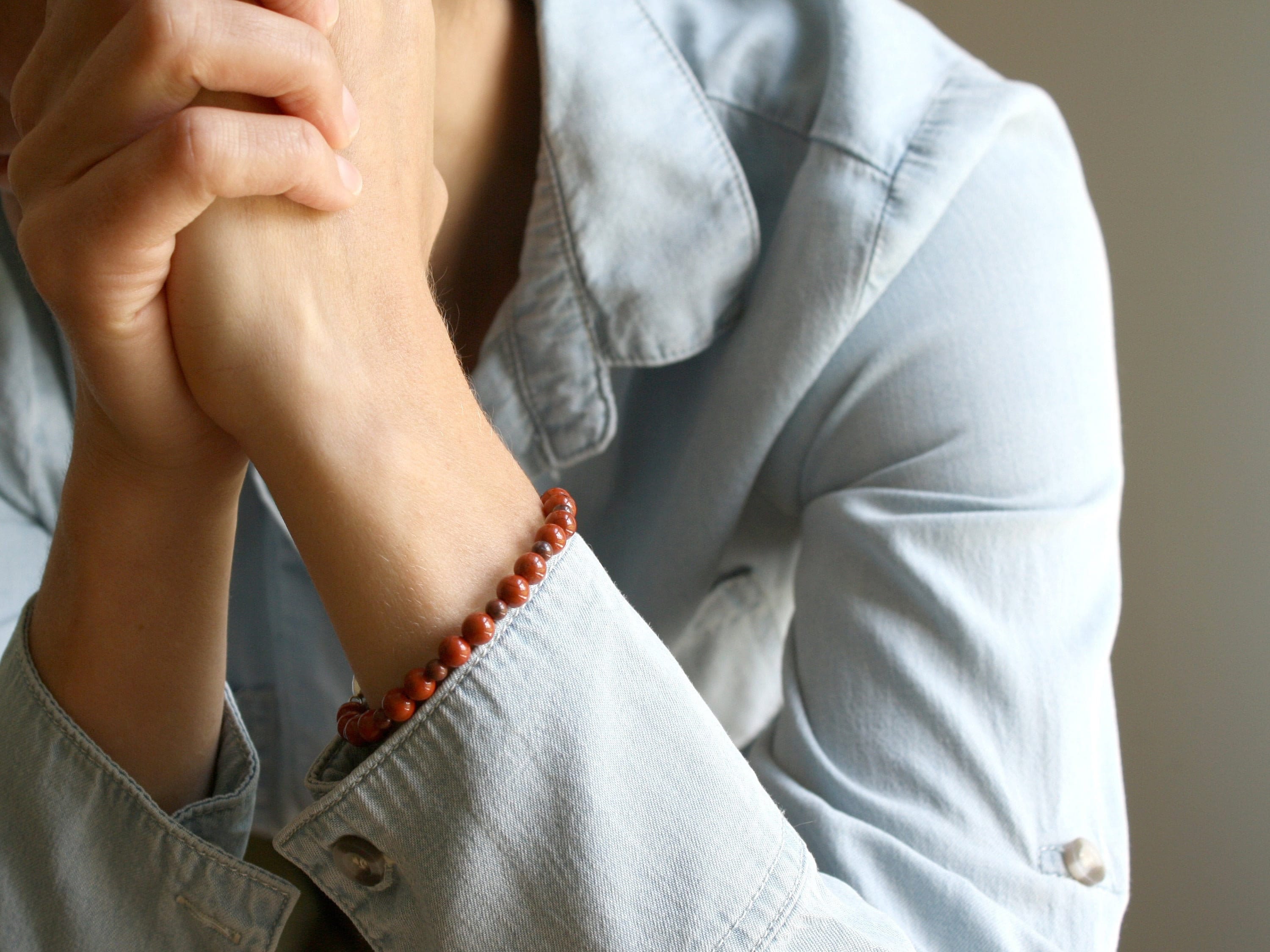 Red Jasper Bracelet: Sterling Silver Clasp, Grounding Gemstone Bead