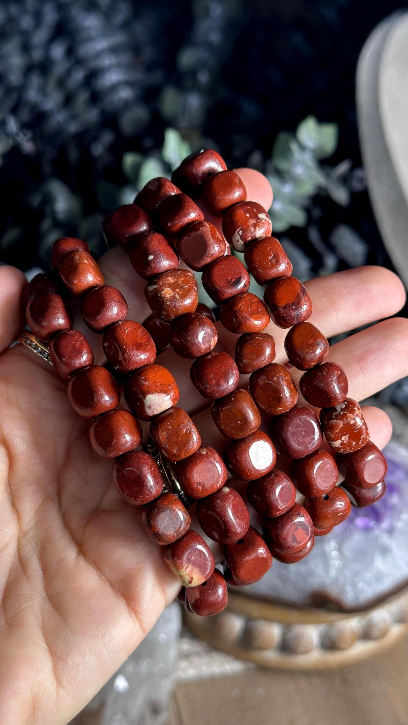 Tumbled Red Jasper Beaded Bracelet - Crystal Gemstone Jewelry