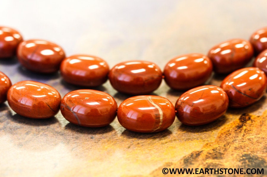 Red Jasper 12x16mm/ 13x18mm/ 15x20mm Oval Puffy Pebble Beads 16" Strand Red Jasper 12x16mm/ 13x18mm/ 15x20mm Oval Puffy Pebble Beads 16" Strand
