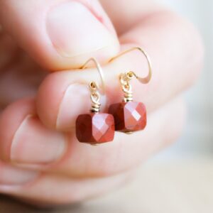 Red Jasper Earrings: 14k Gold Fill Faceted Cube Dangle