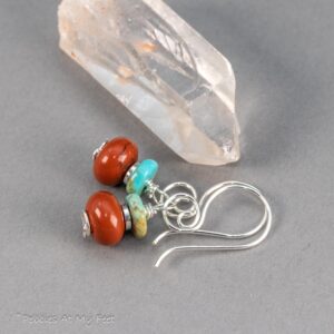 Red Jasper and Turquoise Earrings: Petite Stone Beaded Earrings in Sterling Silver