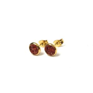 Red Jasper Crushed Stone Gold Plated Stainless Steel 6mm Stud Earrings