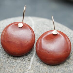 Hand Carved Red Jasper Earrings: Sterling Silver Dangle Earrings