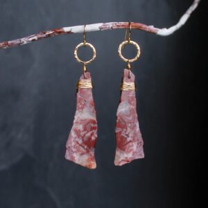 Handmade Red Jasper Earrings With Hammered 14k Gold-filled Rings And Wrapping - Raw Crystal Jewelry - Modern Art Stone Jewelry Handmade Red Jasper Earrings With Hammered 14k Gold-filled Rings And Wrapping - Raw Crystal Jewelry - Modern Art Stone Jewelry
