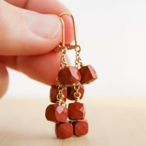 Red Jasper Long Dangle Earrings . Gemstone Cluster Earrings Leverbacks in 14k Gold Fill NEW