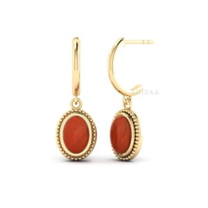 Oval Shape Red Jasper Gemstone Boho Earring, J Bali Gemstone Drop Earring, Gold Finish Handmade Jewelry For Women, Valentine Day Gifts